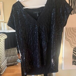 White House Black Market Shimmering Black V-Neck Top